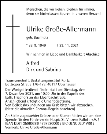 Traueranzeige von Ulrike Große-Allermann von WVW Anzeigenblätter