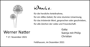Traueranzeige von Werner Natter von WVW Anzeigenblätter