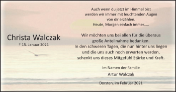 Traueranzeige von Christa Walczak von WVW Anzeigenblätter