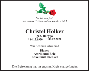 Traueranzeige von Christel Hölker von WVW Anzeigenblätter