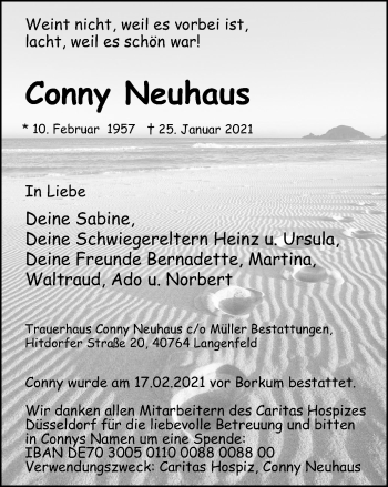 Traueranzeige von Conny Neuhaus von WVW Anzeigenblätter