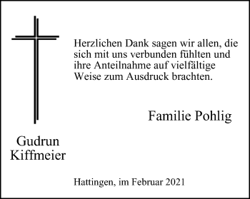 Traueranzeige von Gudrun Kiffmeier von WVW Anzeigenblätter