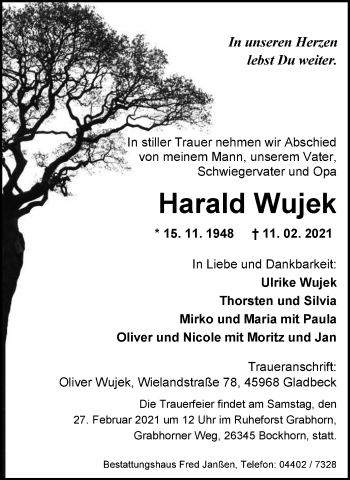 Traueranzeige von Harald Wujek von WVW Anzeigenblätter