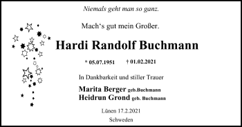 Traueranzeige von Hardi Randolf Buchmann von WVW Anzeigenblätter