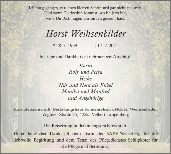 Traueranzeige von Horst Weihsenbilder von WVW Anzeigenblätter