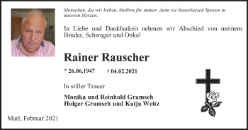 Traueranzeige von Rainer Rauscher von WVW Anzeigenblätter