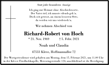 Traueranzeige von Richard-Robert von Hoch von WVW Anzeigenblätter