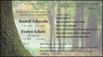 Traueranzeige von Rudolf und Evelyn Schweda von WVW Anzeigenblätter