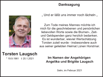 Traueranzeige von Torsten Laugsch von WVW Anzeigenblätter