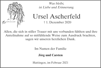 Traueranzeige von Ursel Ascherfeld von WVW Anzeigenblätter