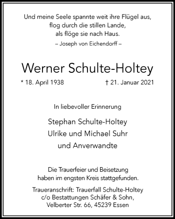 Traueranzeige von Werner Schulte-Holtey von WVW Anzeigenblätter