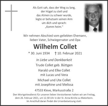 Traueranzeige von Wilhelm Collet von WVW Anzeigenblätter