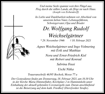 Traueranzeige von Wolfgang Rudolf Weichselgärtner von WVW Anzeigenblätter