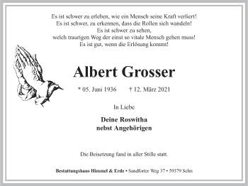 Traueranzeige von Albert Grosser von WVW Anzeigenblätter