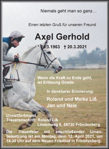 Traueranzeige von Axel Gerhold von WVW Anzeigenblätter