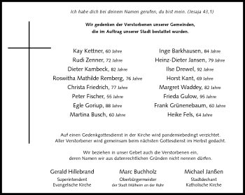 Traueranzeige von Bestattungen vom 13.03.2021 von WVW Anzeigenblätter