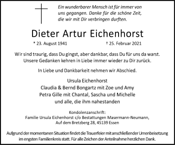 Traueranzeige von Dieter Artur Eichenhorst von WVW Anzeigenblätter