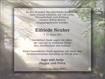 Traueranzeige von Elfriede Neuber von WVW Anzeigenblätter