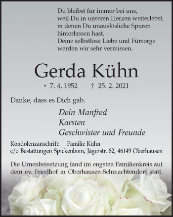 Traueranzeige von Gerda Kühn von WVW Anzeigenblätter