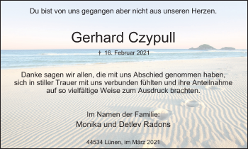 Traueranzeige von Gerhard Czypull von WVW Anzeigenblätter