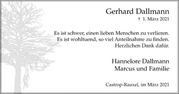 Traueranzeige von Gerhard Dallmann von WVW Anzeigenblätter