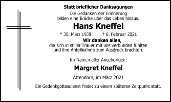 Traueranzeige von Hans Kneffel von WVW Anzeigenblätter