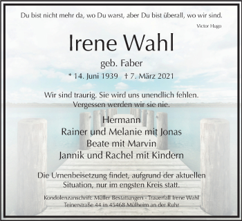 Traueranzeige von Irene Wahl von WVW Anzeigenblätter