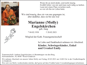 Traueranzeige von Marianne Engelskirchen von WVW Anzeigenblätter