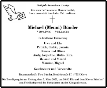 Traueranzeige von Michael Bünder von WVW Anzeigenblätter