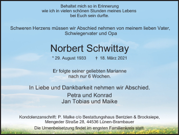 Traueranzeige von Norbert Schwittay von WVW Anzeigenblätter