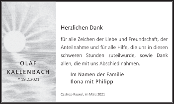 Traueranzeige von Olaf Kallenbach von WVW Anzeigenblätter