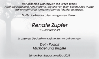 Traueranzeige von Renate Zupfer von WVW Anzeigenblätter