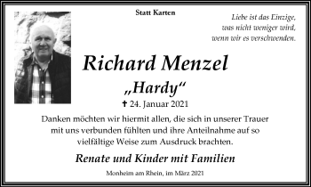 Traueranzeige von Richard Menzel von WVW Anzeigenblätter