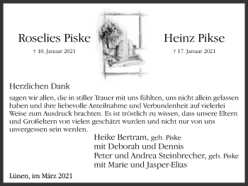 Traueranzeige von Roselies und Heinz Piske von WVW Anzeigenblätter