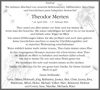 Traueranzeige von Theodor Merten von WVW Anzeigenblätter