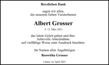 Traueranzeige von Albert Grosser von WVW Anzeigenblätter