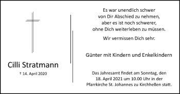 Traueranzeige von Cilli Stratmann von WVW Anzeigenblätter