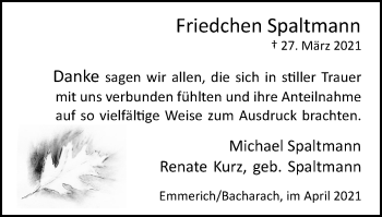 Traueranzeige von Friedchen Spaltmann von WVW Anzeigenblätter