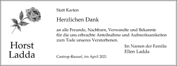 Traueranzeige von Horst Ladda von WVW Anzeigenblätter