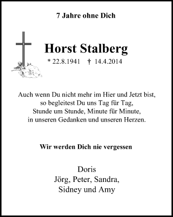 Traueranzeige von Horst Stalberg von WVW Anzeigenblätter