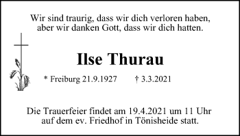 Traueranzeige von Ilse Thurau von WVW Anzeigenblätter