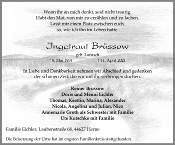 Traueranzeige von Ingetraut Brüssow von WVW Anzeigenblätter