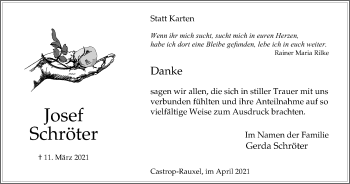 Traueranzeige von Josef Schröter von WVW Anzeigenblätter