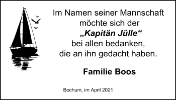 Traueranzeige von Kapitän Jülle  von WVW Anzeigenblätter