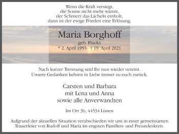 Traueranzeige von Maria Borghoff von WVW Anzeigenblätter