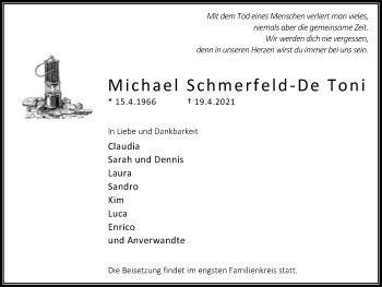 Traueranzeige von Michael Schmerfeld-De Toni von WVW Anzeigenblätter