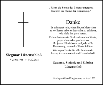 Traueranzeige von Siegmar Lünenschloß von WVW Anzeigenblätter