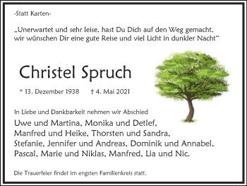Traueranzeige von Christel Spruch von WVW Anzeigenblätter