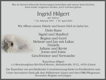 Traueranzeige von Ingrid Hilgert von WVW Anzeigenblätter