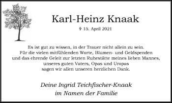Traueranzeige von Karl-Heinz Knaak von WVW Anzeigenblätter
